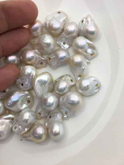 1pc AAA 13-16mm white flame ball pearl,2.2mm large hole,FL15-3A-6