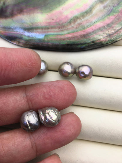 2 pairs AA+ 10-11mm gray baroque near round edison pearl stud earrings,S925 Sterling Sliver stud earrings,SE3-T61