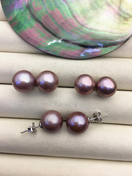 1 pair AAA 12-13mm purple round edison pearl stud earrings,S925 Sterling Sliver stud earrings,wedding pearl earrings,SE3-T9-49