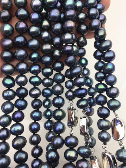 18'' AA+ 7.3-8mm green black near round pearl Necklace,Pearl necklace,NPN1-008