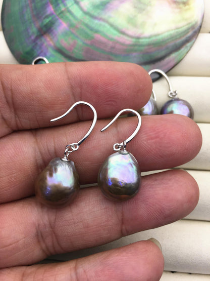 1 pair AAA 11-14mm gray bronze drop edison pearl dangle earrings,S925 Sterling Sliver earrings,SE3-T9-3