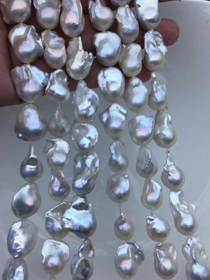 15.5'' AAA 13-16mm Natural White flame ball pearl,FL15-3A-7-41