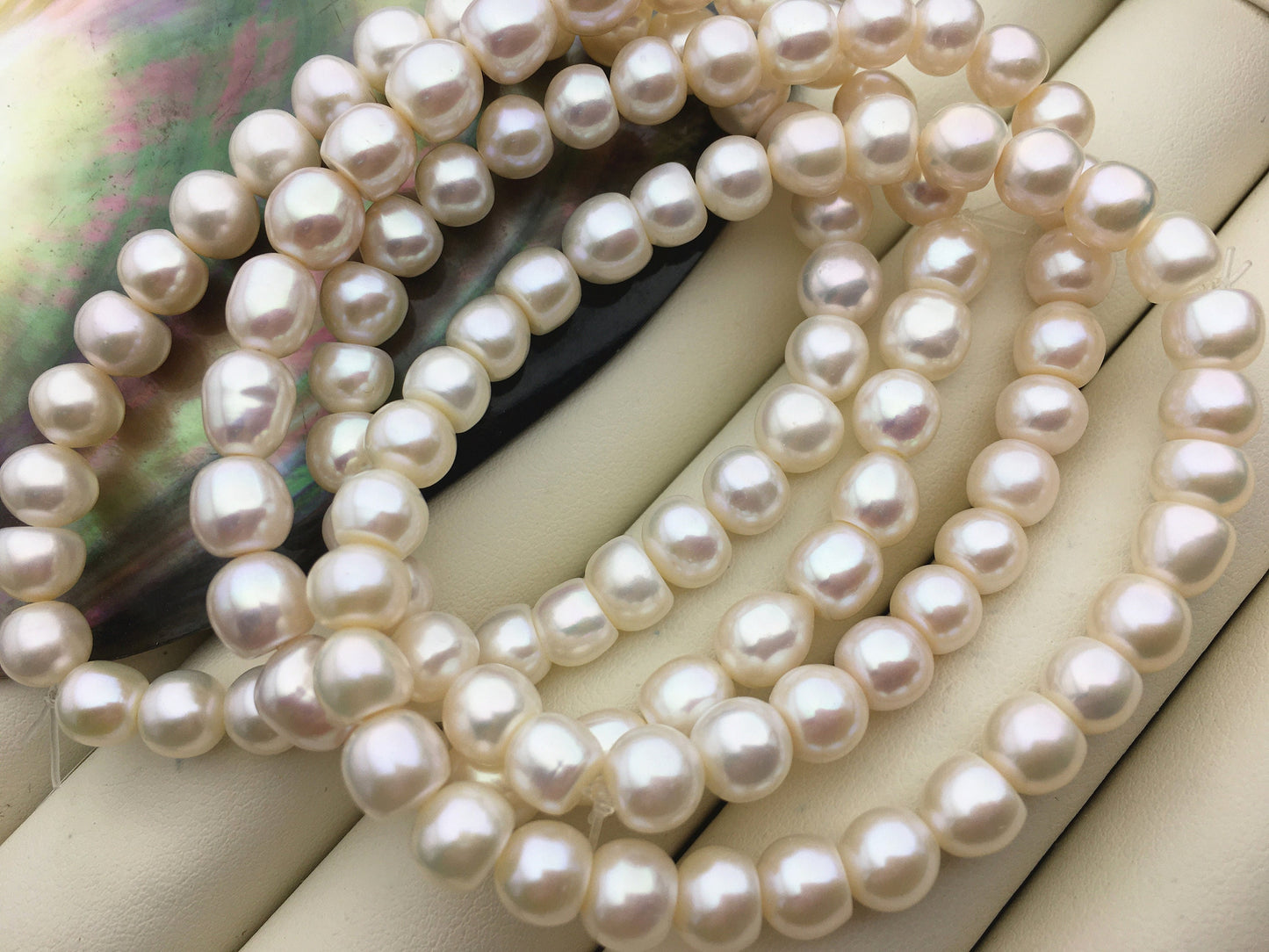 1pc AAA 7'' 6.4-7mm white Rice button round Freshwater pearl Elastic string Bracelet,B8-T11