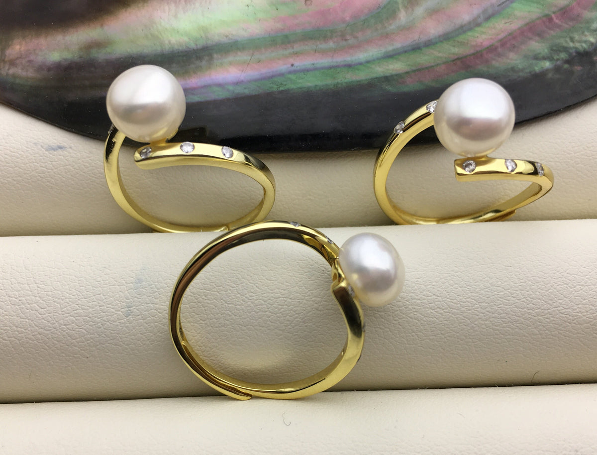 1pc AAA white Pearl Genuine Sterling silver ring,Silver Gold wedding rings for women,sterling silver 925 open ring jewellery,R1-007