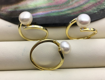 1pc AAA white Pearl Genuine Sterling silver ring,Silver Gold wedding rings for women,sterling silver 925 open ring jewellery,R1-007