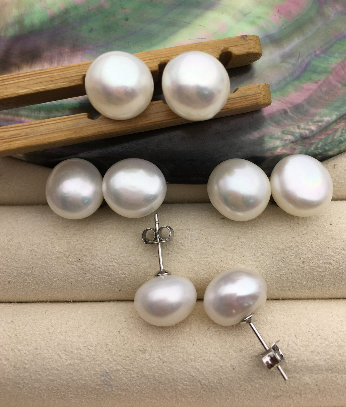 AAA 11-11.5mm Baroque Nugget White Pearl Stud Earrings,Sterling Silver,Wedding,classic pearl studs,SE1-069-11