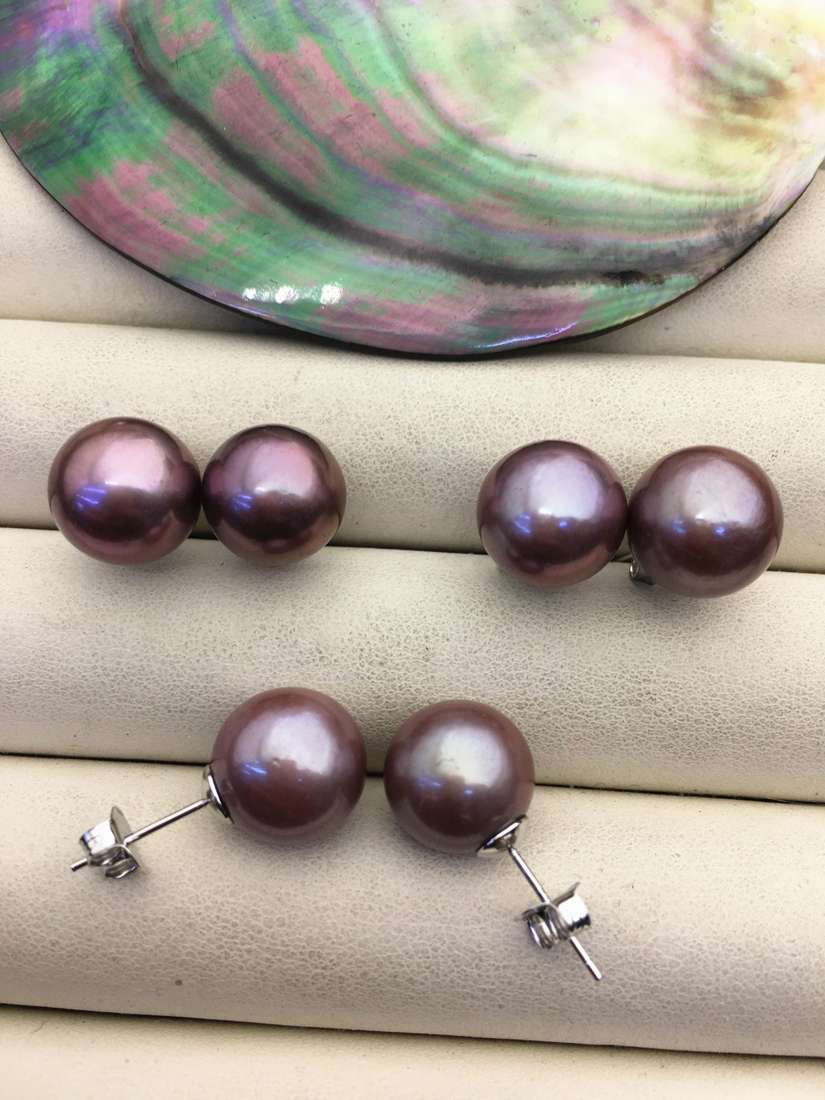 1 pair AAA 12-13mm natural deep purple edison round pearl stud earrings,SE3-T9-44