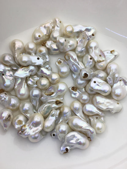 46pcs A 13-20mm white flame ball pearl,2.2mm large hole,FL15-T4-7