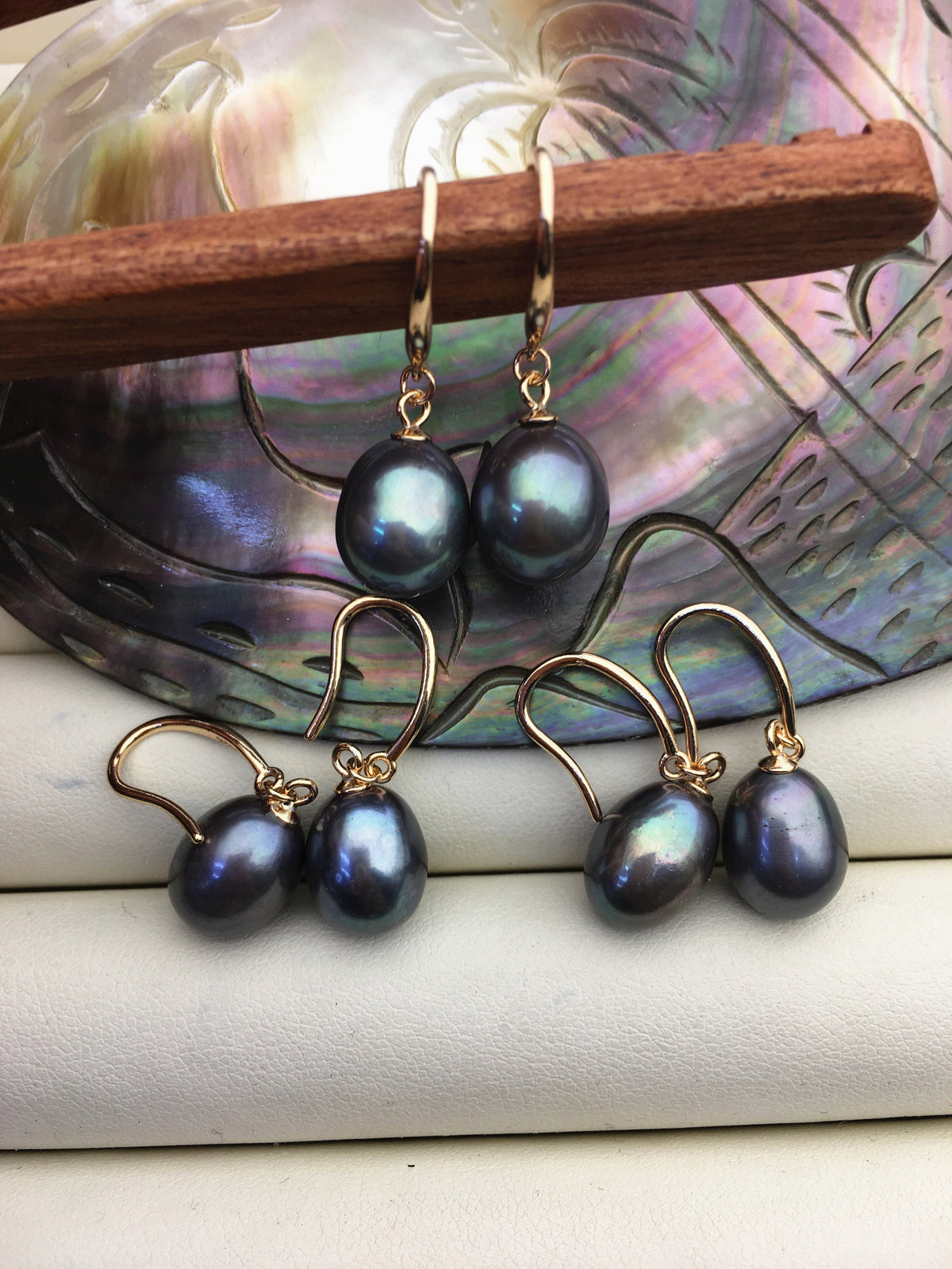 1 pair AAA 9.5-10mm green blue rice pearl dangle earrings,rose gold plated S925 Sterling Sliver pearl earrings,SE3-T24