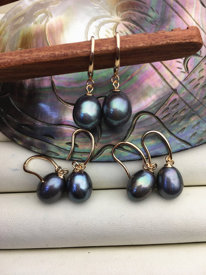 1 pair AAA 9.5-10mm green blue rice pearl dangle earrings,rose gold plated S925 Sterling Sliver pearl earrings,SE3-T24