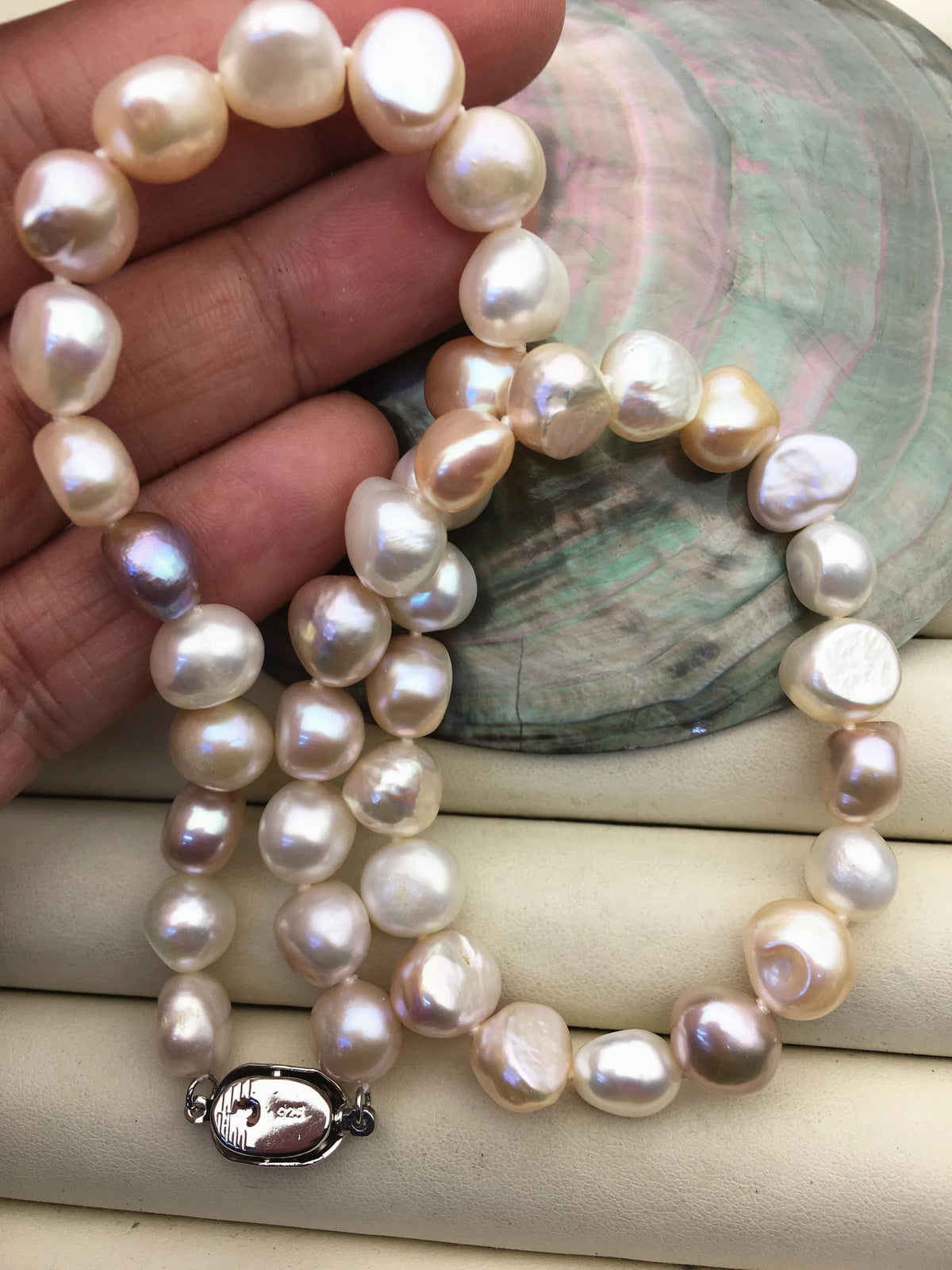 16'' AA+ 9x11mm Big Misc Color White Pink Purple Nugget Freshwater Pearl necklace,NPN1-T18