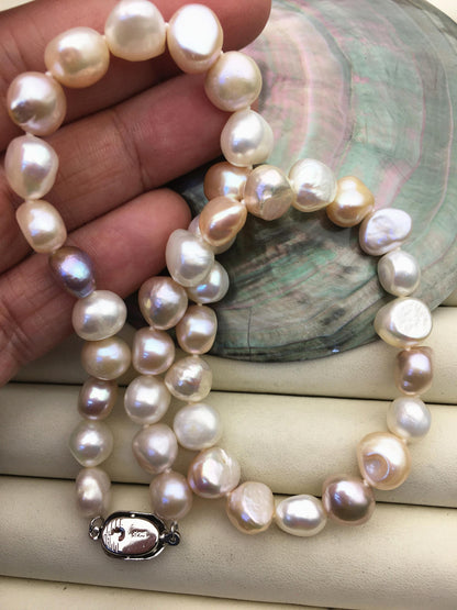 16'' AA+ 9x11mm Big Misc Color White Pink Purple Nugget Freshwater Pearl necklace,NPN1-T18