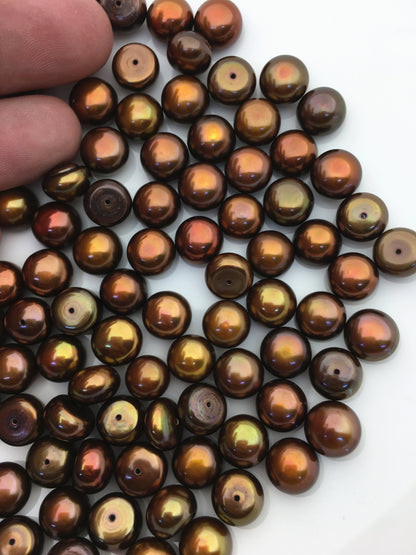 10pcs AAA 8.5-10m Brown Rainbow button round loose freshwater pearl,half hole,BTN9-T3