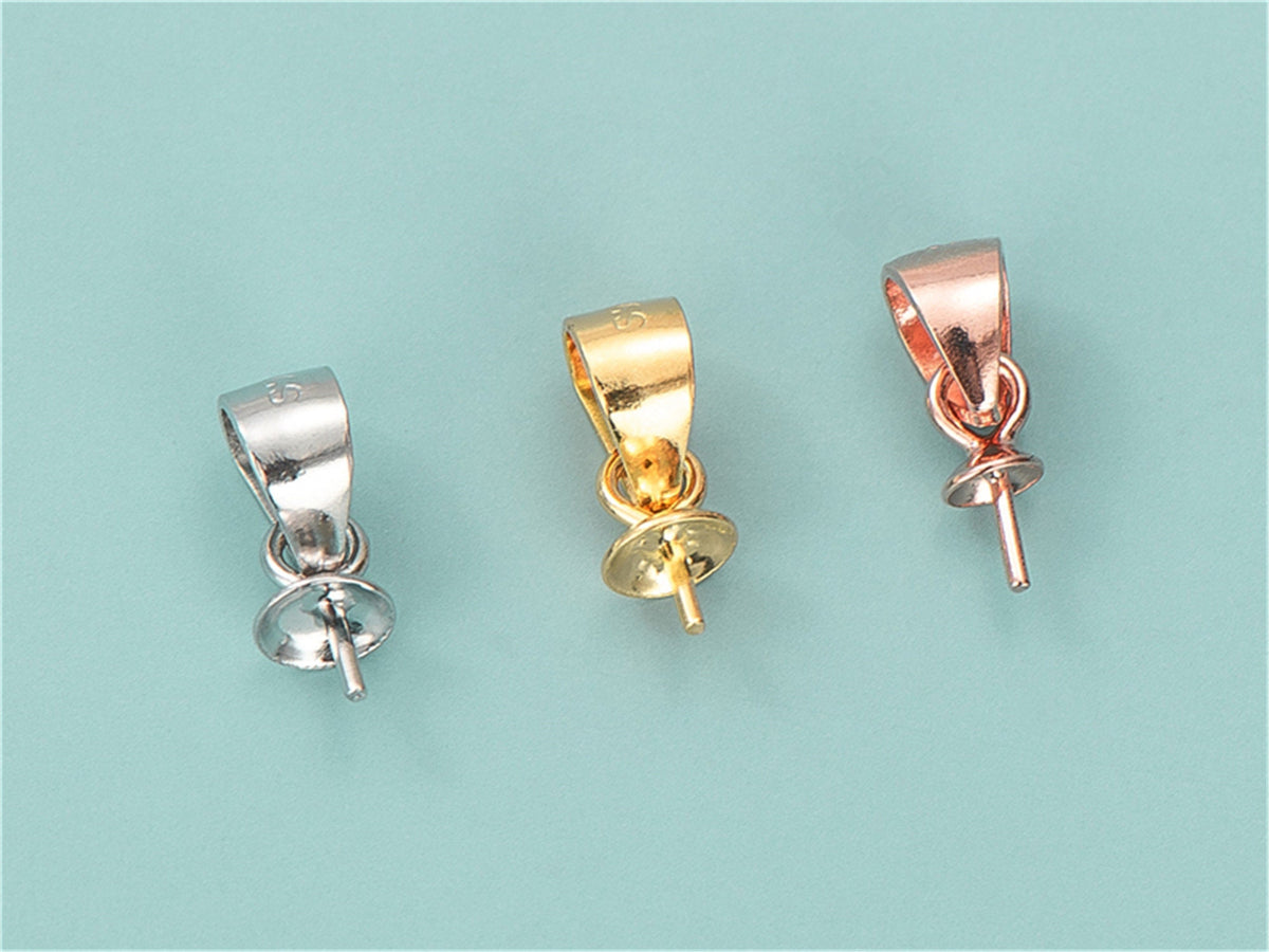 5pcs/10pcs 3mmx11mm Silver/Gold/Rose Gold S925 Sterling Silver Bail Pin w/Cup Pearl Charm Pendant Connector 3mm cap Findings,ASL-P-001