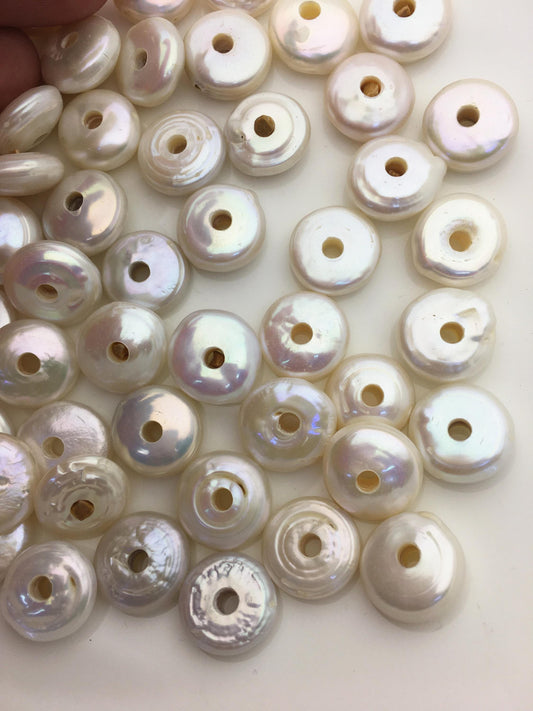 20pcs AA 13-14mm white coin freshwater pearls,3mm large hole,COIN12-T4