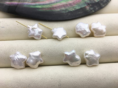 10 pairs AA 9-12mm White Five pointed star Shape Freshwater Pearl White loose Beads Piar,wholesale,ZS-103-37-11