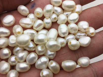30pcs AA+ 7.4-8.4mm white nugget freshwater pearls,2.2mm large hole,LM8-2A-2