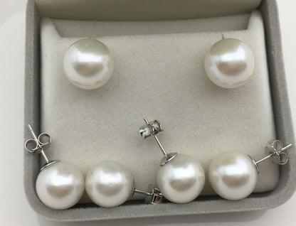 1 pair AAA- 11-12mm White Round edison pearl stud earrings,S925 Sterling Sliver earrings,wedding pearl earrings,SE3-T9-16