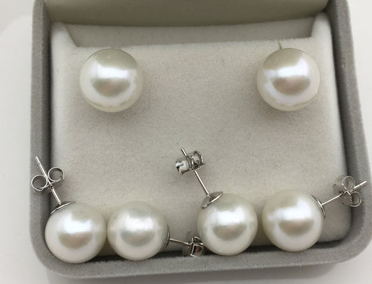 1 pair AAA- 11-12mm White Round edison pearl stud earrings,S925 Sterling Sliver earrings,wedding pearl earrings,SE3-T9-16