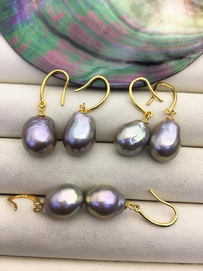 1 pair AAA 11-12mm gray drop edison pearl dangle earrings,S925 Sterling Sliver earrings,SE3-T9-64
