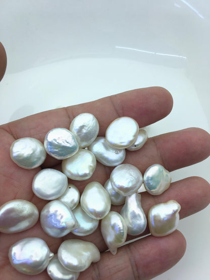 35pcs AAA/AA+ 11-15mm White Drop Coin freshwater pearls,diy bead, 0.9mm top half hole , flat round pearl bead,COIN12-T3