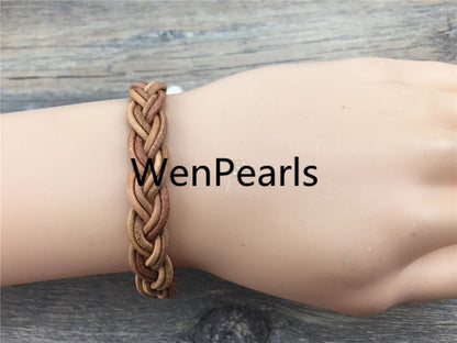custom length,twisted leather baroque pearl bracelet, knotted freshwater pearl bracelet,9mm pearl bracelet,Leather Pearls Bracelet,Le7-044