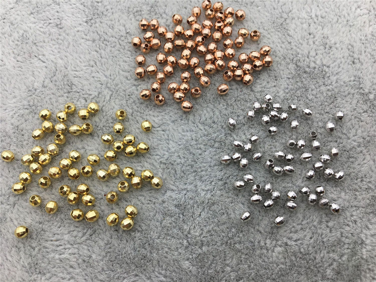 10pcs S925 sterling silver Yellow/Rose/White 2.5mm/3mm Gold Handmade Bali Style Faceted Round Beads, S925 Beads,Spacer Beads,ASL-BL-1