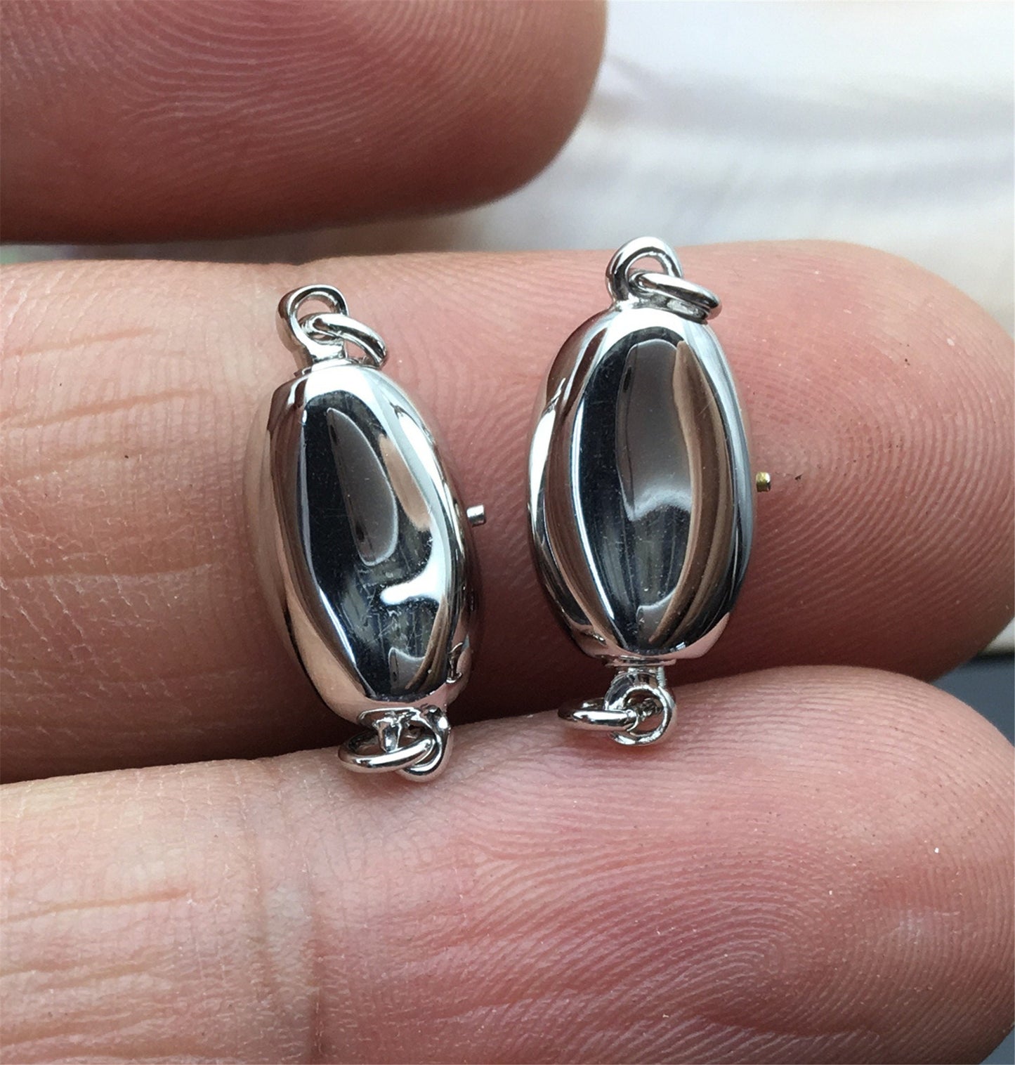 High Quality 925 Sterling Silver white gold Bean Shaped Clasp,Easy Push Clasp for pearl bracelet necklace,DIY clasp,ASL-CL-015