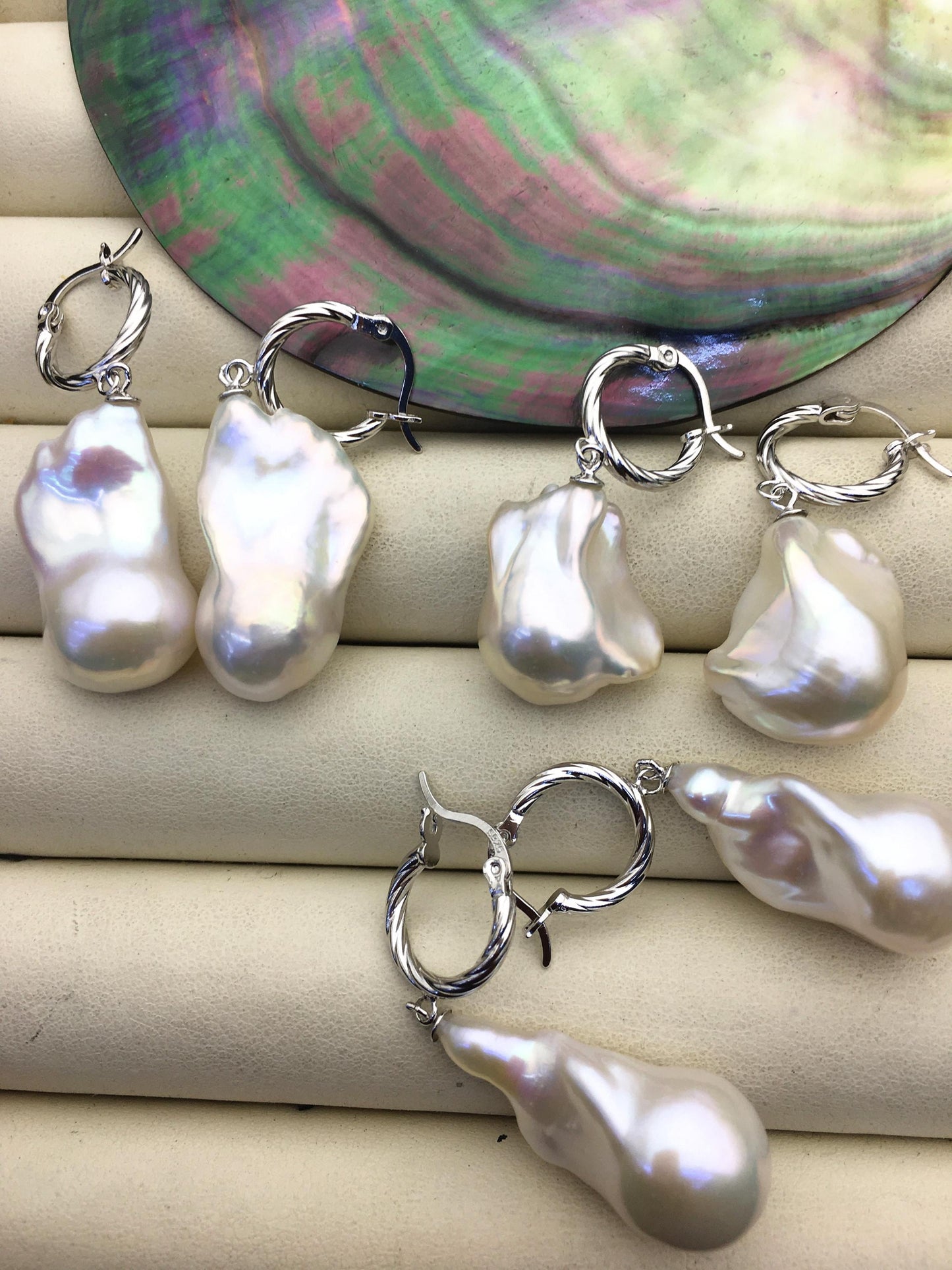 1 pair AAA 13-17mm white flame ball pearl hook earrings,sterling silver,earring with white baroque Natural Pearl,SE3-031-20