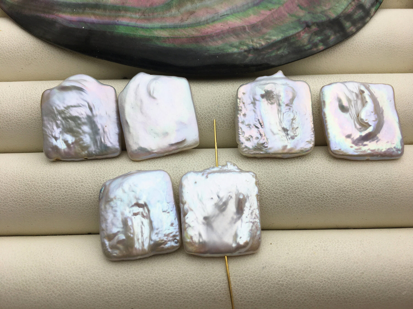 1 pair AA+ 18-20x18-21mm Big White Rectangle Freshwater Pearl White loose Beads Pair,0.9mm through hole,ZS-103-37-64
