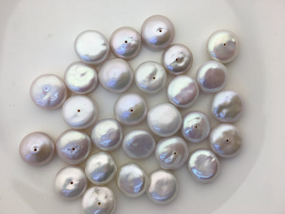 11pcs AA+ 14-15mm White Coin freshwater pearls,0.9mm bottom half hole,diy bead,COIN12-T15