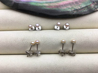 AAA 3-4mm tiny white/pink/purple freshwater pearl stud earrings,Sterling Silver,SE1-008