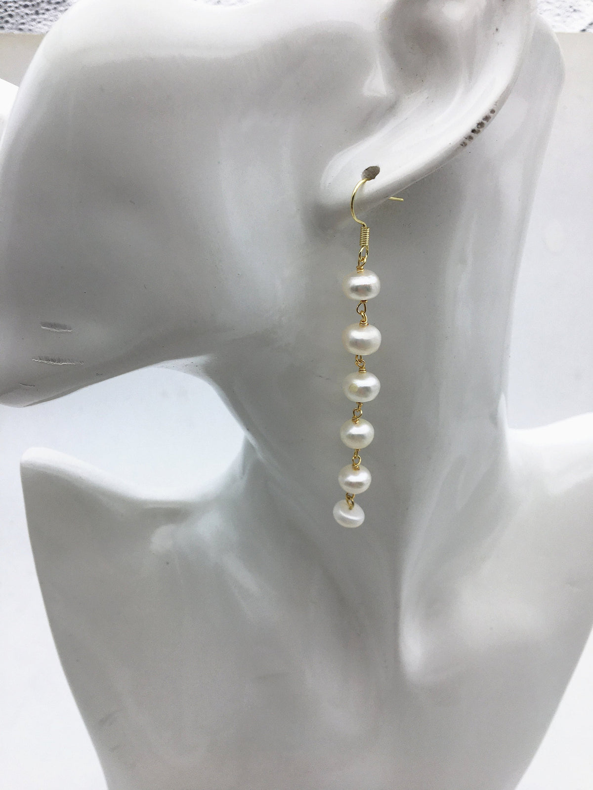 Handmade white button round pearl dangle earrings,earring with white baroque Natural Pearl,SE3-120-5