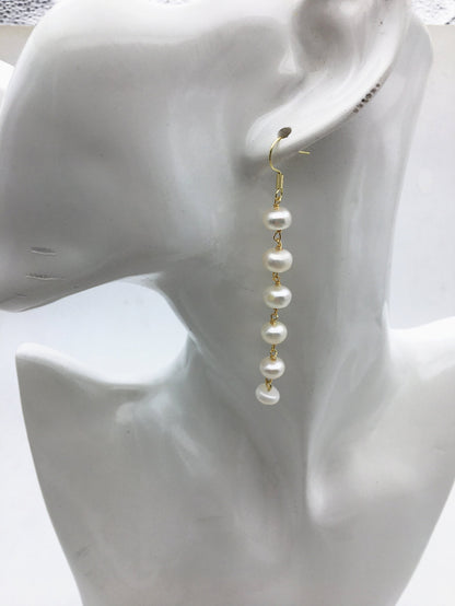Handmade white button round pearl dangle earrings,earring with white baroque Natural Pearl,SE3-120-5