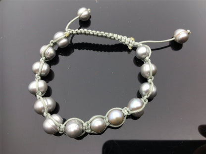 11mm big Gray pearl thread bracelet,adjust length,pearl bracelet, knotted freshwater pearl bracelet,Pearls Bracelet,B8-012