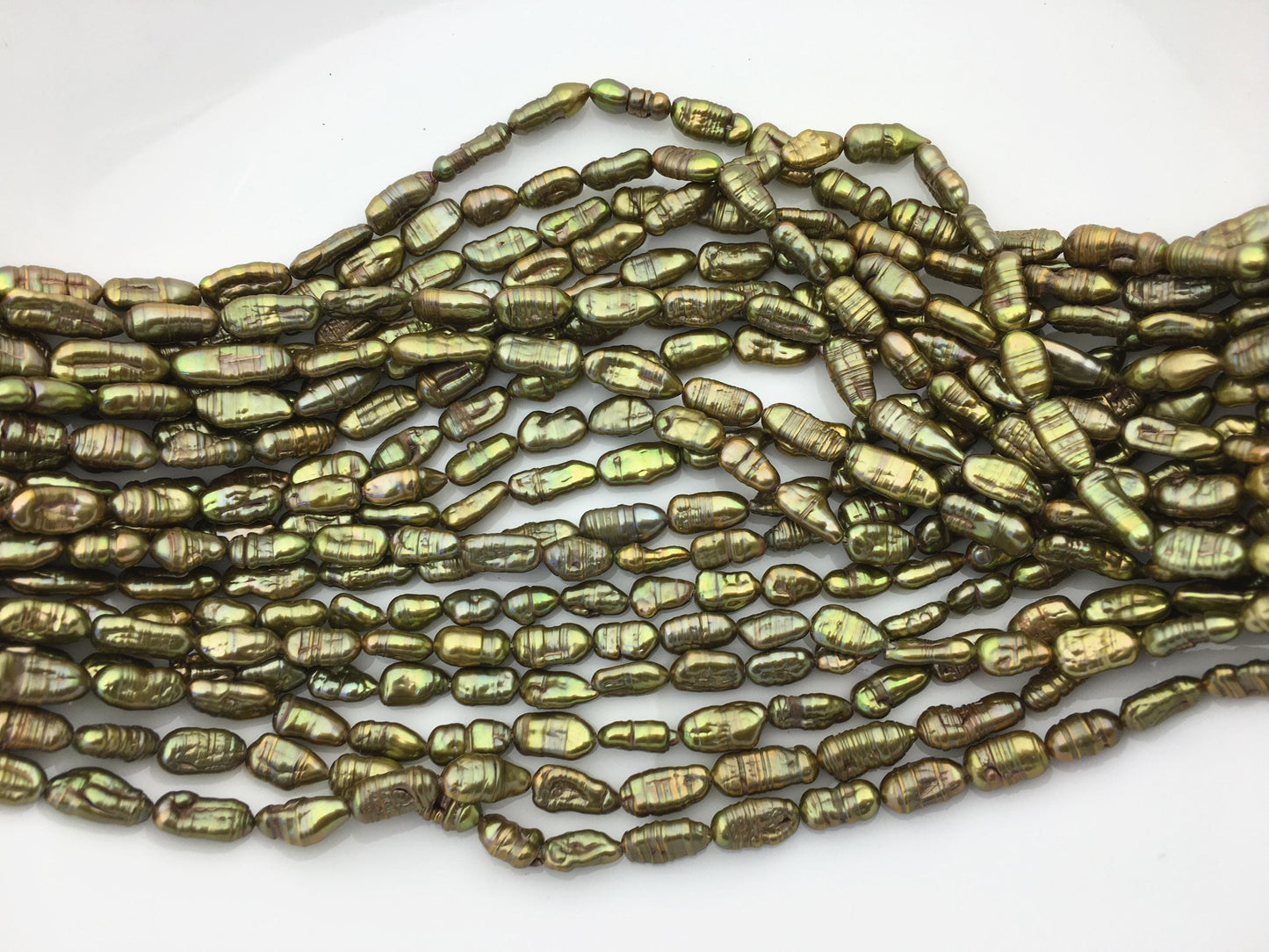 AA+ 5-6mm green yellow toothpick Biwa Pearl Necklace,Genuine Fresh Water Pearl,Wedding Necklace,Mothers Day,ZS-80-10-13