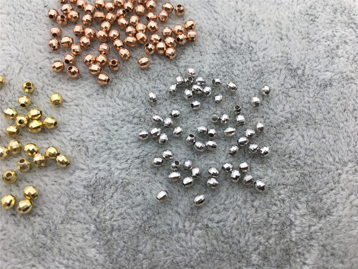 10pcs S925 sterling silver Yellow/Rose/White 2.5mm/3mm Gold Handmade Bali Style Faceted Round Beads, S925 Beads,Spacer Beads,ASL-BL-1