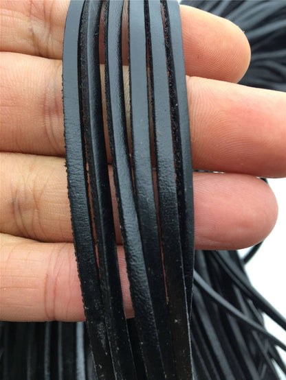 3-4mmx2mm Flat Black/coffer Color Leather Cord,Select Length,Wholesale Jewelry Supplies,Distressed Matte Finish,LC3-203