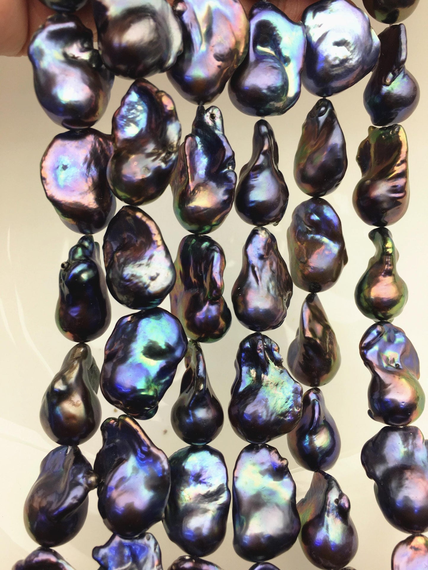 15.5'' AAA 14-18mm Black Rainbow flame ball pearl,FL15-3A-7-24