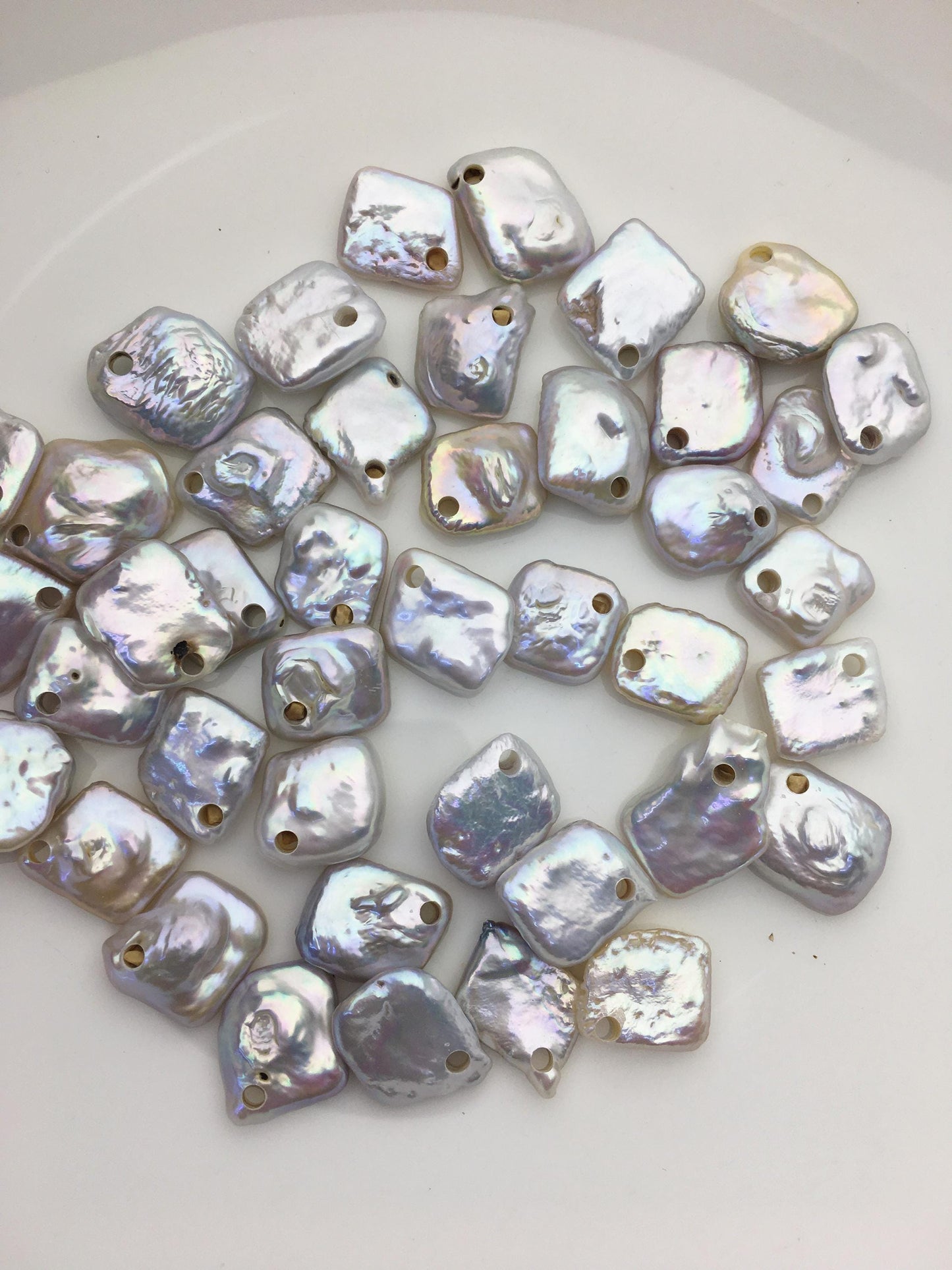 25pcs AAA/AA+ 11-13mm white rectangle freshwater pearls,2.2mm top large big hole,ZS-103-10