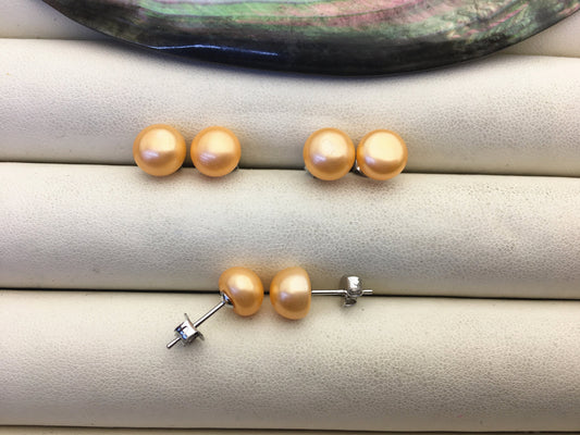 AAA 8-8.5mm orange pearl stud earrings,Sterling Silver,SE1-071