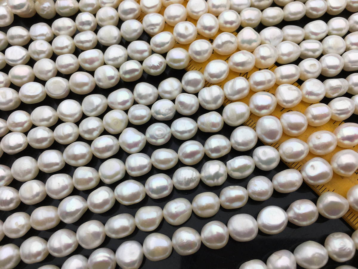 AA 7.3-8.3mm white nugget freshwater pearls,white cultured freshwater nugget pearl bead string,LM8-2A-6