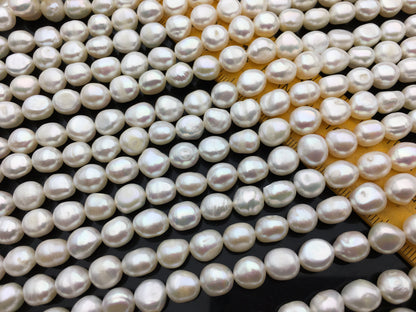 AA 7.3-8.3mm white nugget freshwater pearls,white cultured freshwater nugget pearl bead string,LM8-2A-6