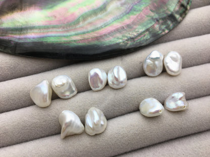 AAA 8-9mm White keshi pearls Pair,for make dangle earrings,baroque pearl,loose pearl beads, top half hole, very high luster,ZS-127-39