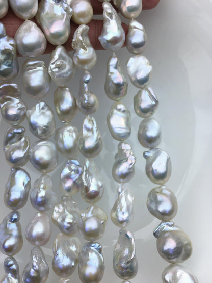 15.5'' AAA- 13-16mm Natural White flame ball pearl,FL15-3A-7-34