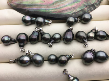 1pc 8-12mm Teardrop Tahitian Pearl Pendant, Sterling silver Pendant,natural color sea pearl,pearl necklace - NC1-089