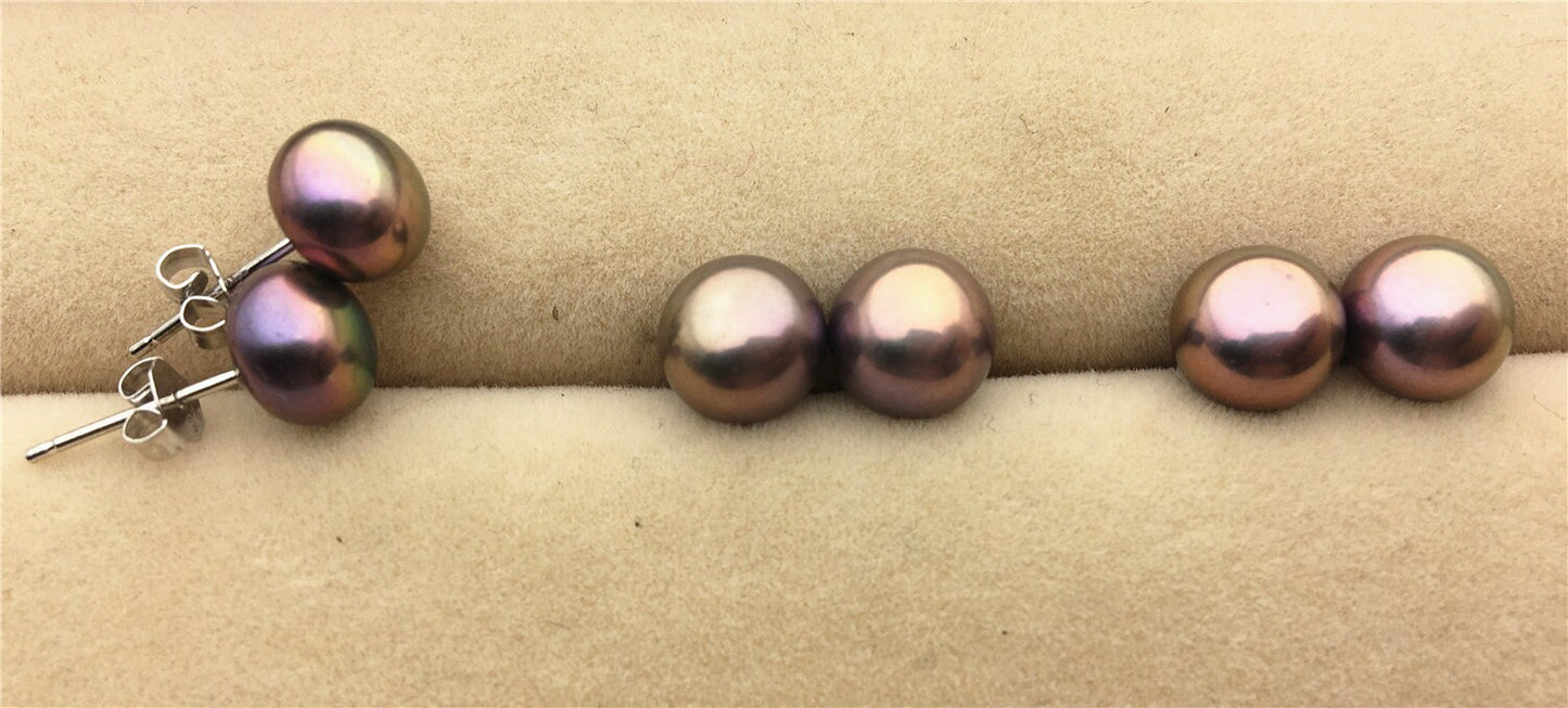 AAA+ 7.5-8.5mm Black Rainbow Pearl Stud Earrings, pearl earrings,S925 Sterling Silver,Wedding,classic pearl studs,SE1-067