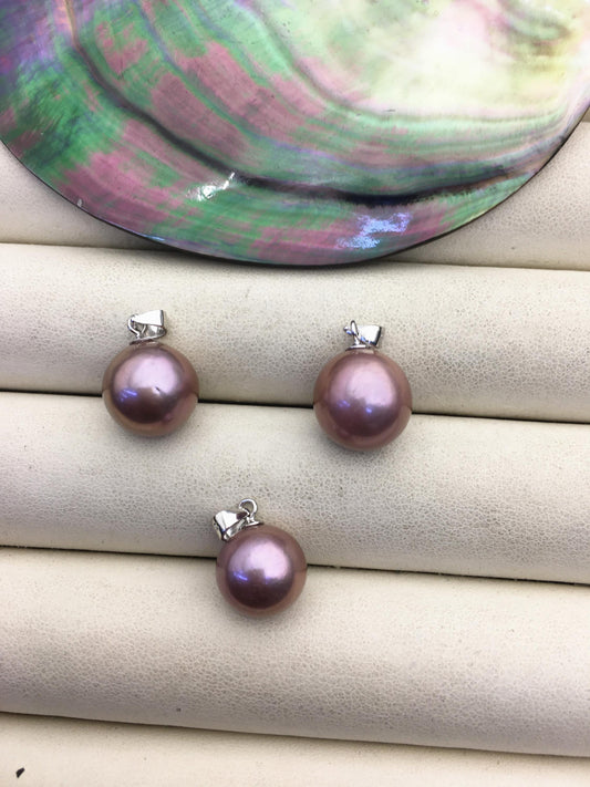 1pc AAA 11-12mm purple round freshwater pearl pendant,- NC1-044