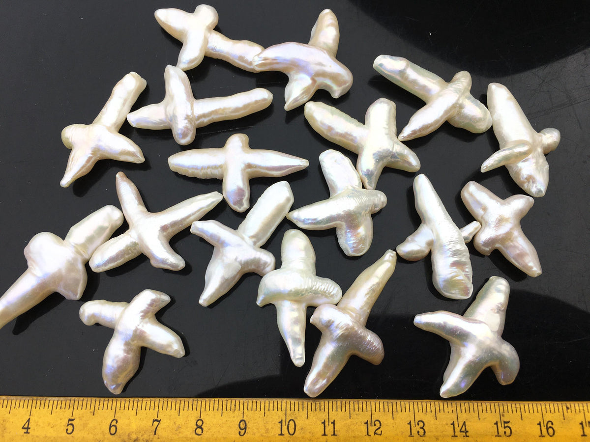 10pcs AAA 15-20mm Freshwater Pearl Loose Pearl Bead White Cross Pearl Loose Bead,no hole,ZS-100-5