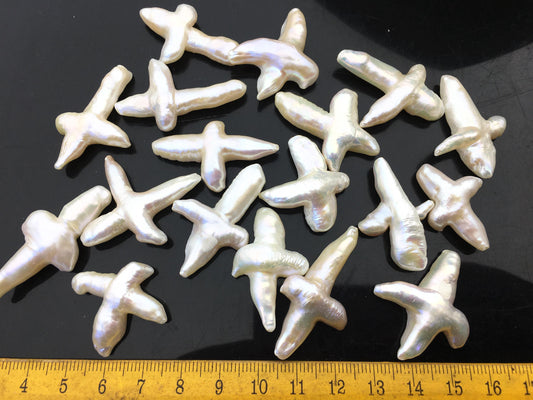 10pcs AAA 15-20mm Freshwater Pearl Loose Pearl Bead White Cross Pearl Loose Bead,no hole,ZS-100-5